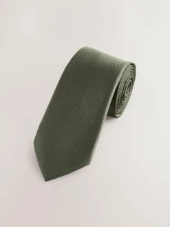 Next Olive Slim Textured Tie