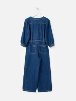 Clearance Oliver Bonas Blue Denim V-Neck Tie Waist Jumpsuit