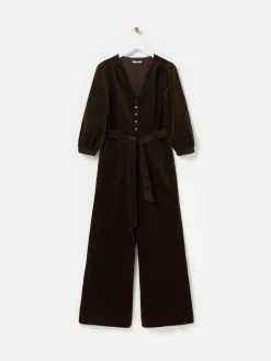 Oliver Bonas Brown Corduroy V-Neck Tie Waist Jumpsuit^Women Jumpsuits & Playsuits