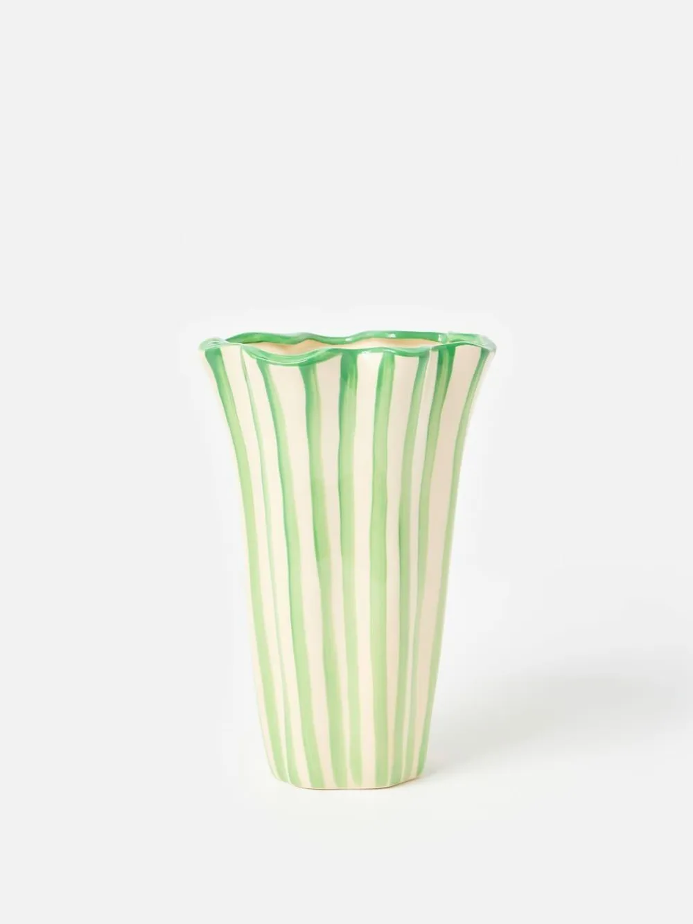Oliver Bonas Green & White Striped Ceramic Vase^ Vases