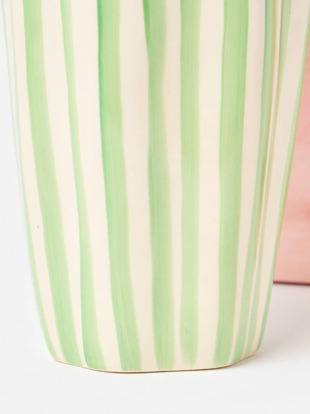 Oliver Bonas Green & White Striped Ceramic Vase^ Vases