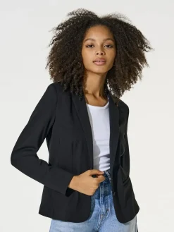 ONLY Black Button Up 100% Cotton Blazer^Women Blazers|Suits & Tailoring