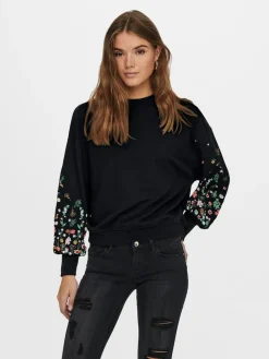 Outlet ONLY Black Long Sleeve Flower Detail Jumper
