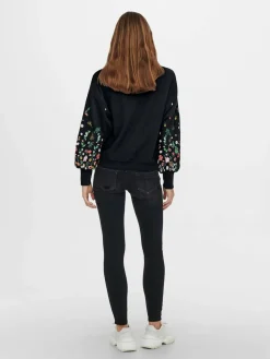 Outlet ONLY Black Long Sleeve Flower Detail Jumper
