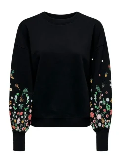 Outlet ONLY Black Long Sleeve Flower Detail Jumper