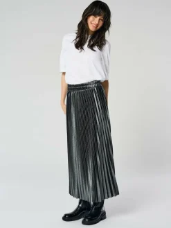 ONLY Black Metallic Pleated Midi Skirt^Women Skirts