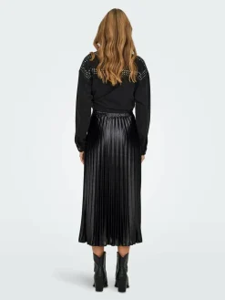 ONLY Black Metallic Pleated Midi Skirt^Women Skirts
