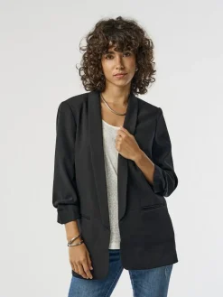 ONLY Black Ruched Sleeve Workwear 100% Cotton Blazer^Women Blazers