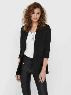 ONLY Black Ruched Sleeve Workwear 100% Cotton Blazer^Women Blazers