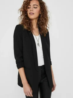 ONLY Black Ruched Sleeve Workwear 100% Cotton Blazer^Women Blazers