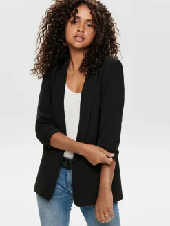 ONLY Black Ruched Sleeve Workwear 100% Cotton Blazer^Women Blazers