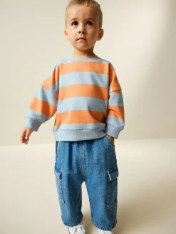 Next Orange & Blue Stripe All-Over Print Crew Neck Sweatshirt (3mths-7yrs)^BOY Sweatshirts & Hoodies|Newborn Clothing