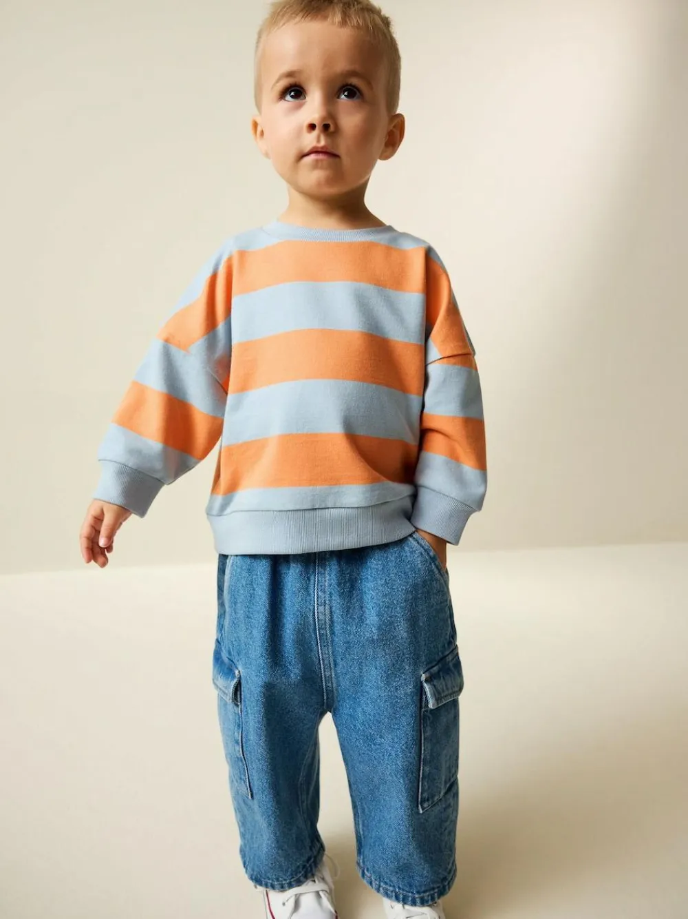 Next Orange & Blue Stripe All-Over Print Crew Neck Sweatshirt (3mths-7yrs)^BOY Sweatshirts & Hoodies|Newborn Clothing