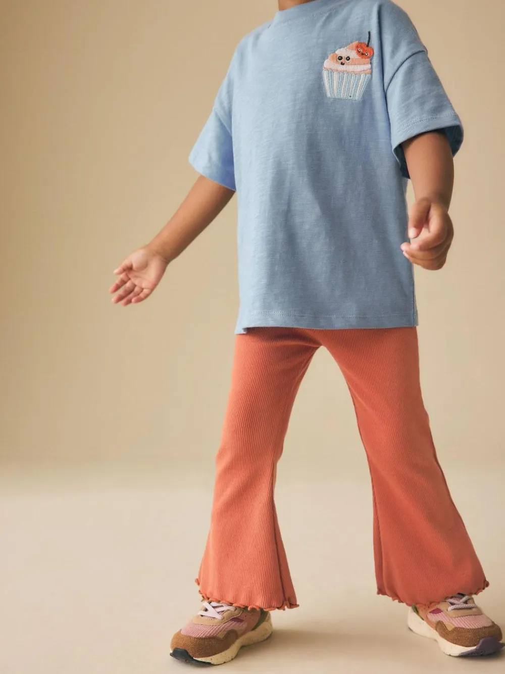 Online Next Orange Brown Rib Flare Leggings (3mths-7yrs)