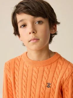 Next Orange Cable Knit Crew Neck Jumper (3-16yrs)^BOY Knitwear & Sweaters|Knitwear