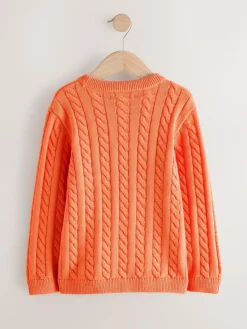 Next Orange Cable Knit Crew Neck Jumper (3-16yrs)^BOY Knitwear & Sweaters|Knitwear