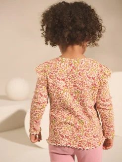 Next Ribbed Long Sleeve Frill T-Shirt (3mths-7yrs) Orange Ditsy Floral