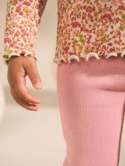 Next Ribbed Long Sleeve Frill T-Shirt (3mths-7yrs) Orange Ditsy Floral