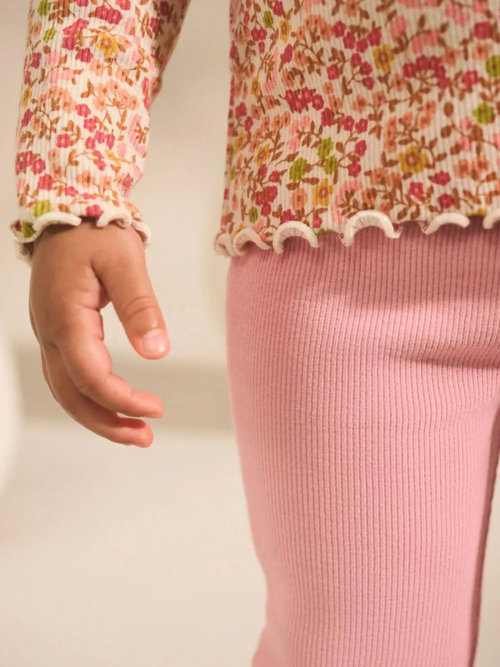 Next Ribbed Long Sleeve Frill T-Shirt (3mths-7yrs) Orange Ditsy Floral