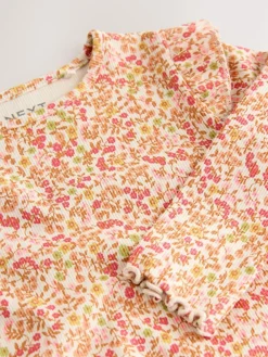Next Ribbed Long Sleeve Frill T-Shirt (3mths-7yrs) Orange Ditsy Floral