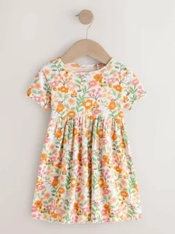 Discount Next Short Sleeve Ribbed Dress (3mths-7yrs) Orange Floral