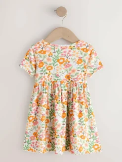 Discount Next Short Sleeve Ribbed Dress (3mths-7yrs) Orange Floral