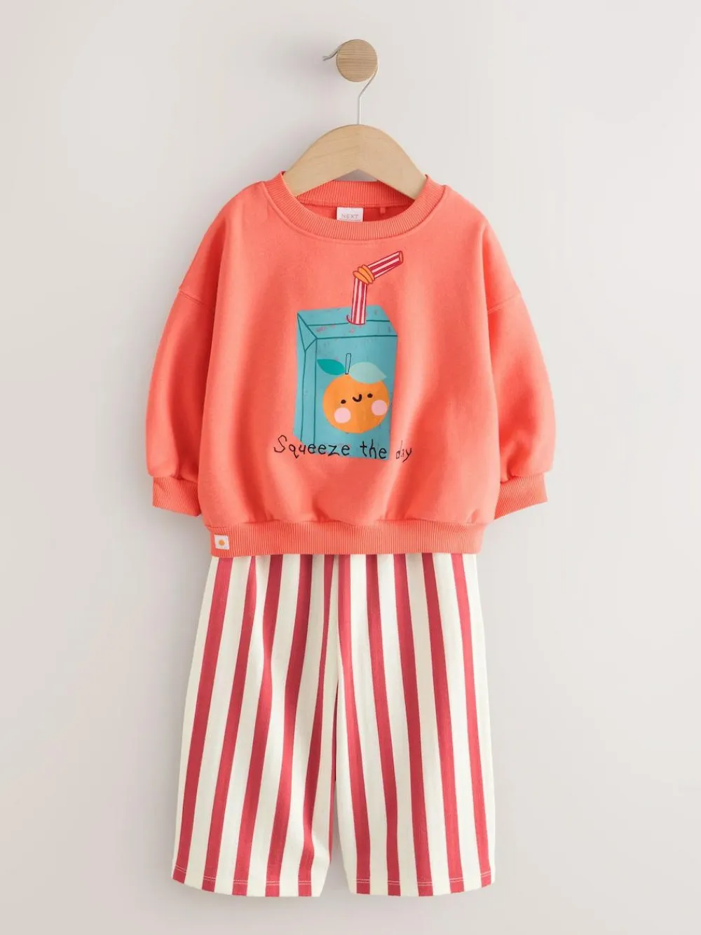Next Orange Squeeze the Day Sweatshirt & Wide Leg Trousers Set (3mths-7yrs)^ Baby Girls|Sweatshirts & Hoodies