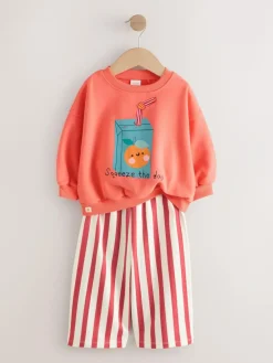 Next Orange Squeeze the Day Sweatshirt & Wide Leg Trousers Set (3mths-7yrs)^ Baby Girls|Sweatshirts & Hoodies