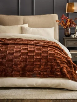 Next Textured Faux Fur Check Throw Orange