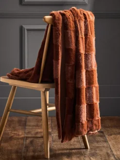 Next Textured Faux Fur Check Throw Orange