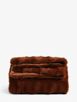 Next Textured Faux Fur Check Throw Orange