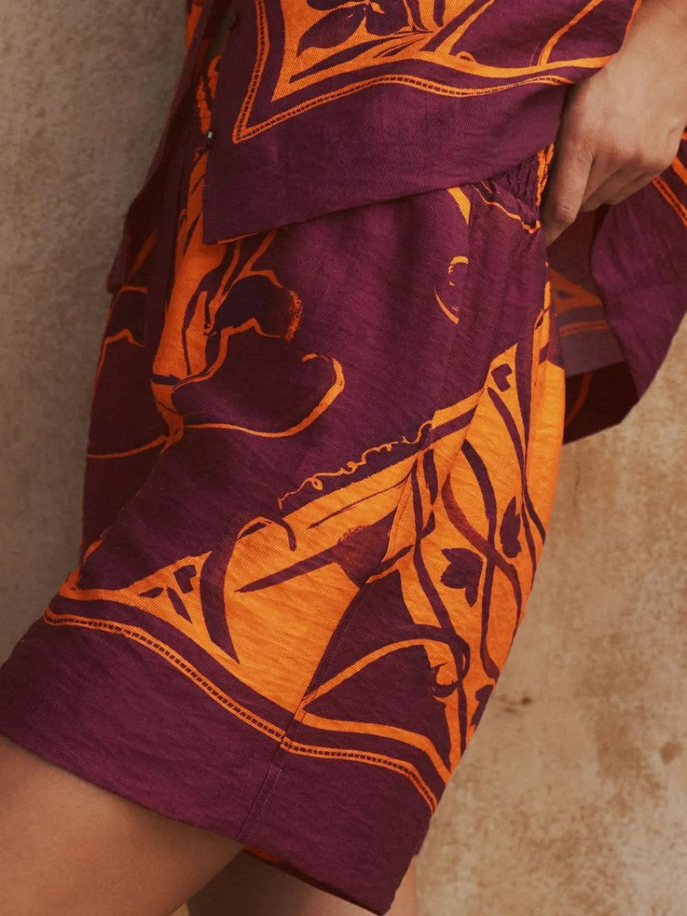 Discount Next Orange/Burgundy Exotic Border Print Elasticated Waist Resort Shorts