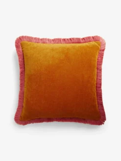 Sale Next Orange/Pink 45 x 45cm Soft Velour Contrast Fringe Cushion