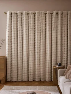 Next Oyster Aspen Faux Fur Eyelet Lined Curtains^ Curtains & Blinds