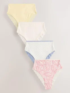 Next Paisley High Rise High Leg Cotton Lace Knickers 4 Pack^Women Panties