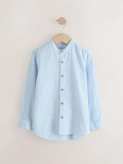 Next Pale Blue Grandad Collar Linen Mix Long Sleeve Shirt (3-16yrs)^BOY Shirts