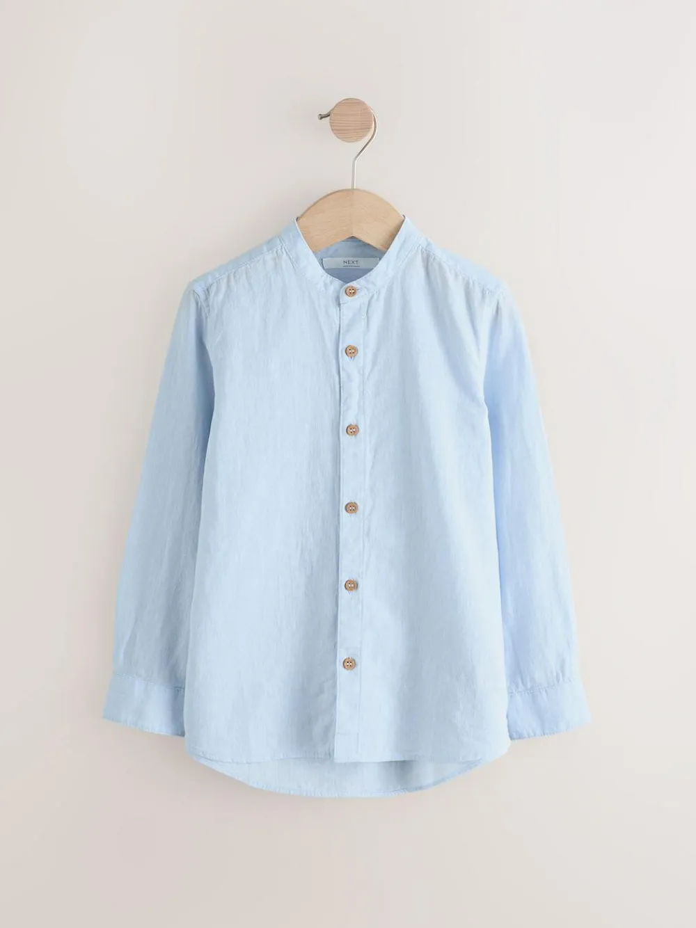 Next Pale Blue Grandad Collar Linen Mix Long Sleeve Shirt (3-16yrs)^BOY Shirts