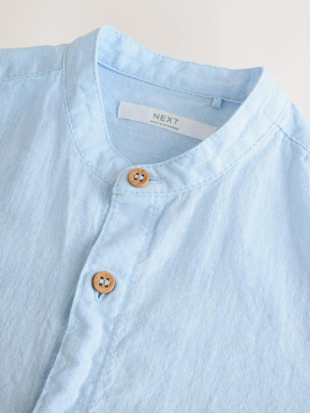 Next Pale Blue Grandad Collar Linen Mix Long Sleeve Shirt (3-16yrs)^BOY Shirts