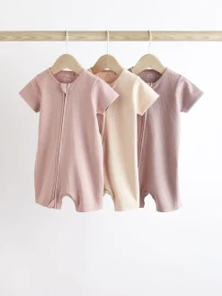 New Next Pale Pink 3 Pack Two Way Zip Baby Romper (0mths-3yrs)