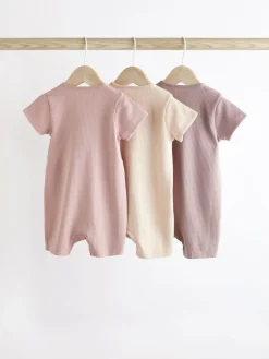 New Next Pale Pink 3 Pack Two Way Zip Baby Romper (0mths-3yrs)