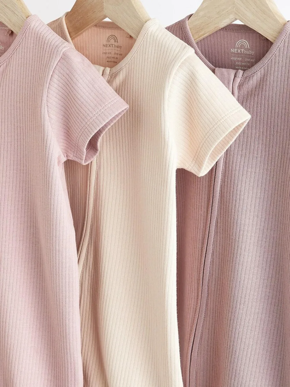 New Next Pale Pink 3 Pack Two Way Zip Baby Romper (0mths-3yrs)
