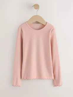 Best Next Cotton Rich Long Sleeve Rib T-Shirt (3mths-7yrs) Pale Pink
