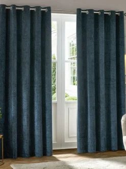 Paoletti Neptune Cut-Velvet Eyelet Curtains^ Curtains & Blinds