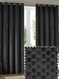 Paoletti Neptune Cut-Velvet Eyelet Curtains^ Curtains & Blinds