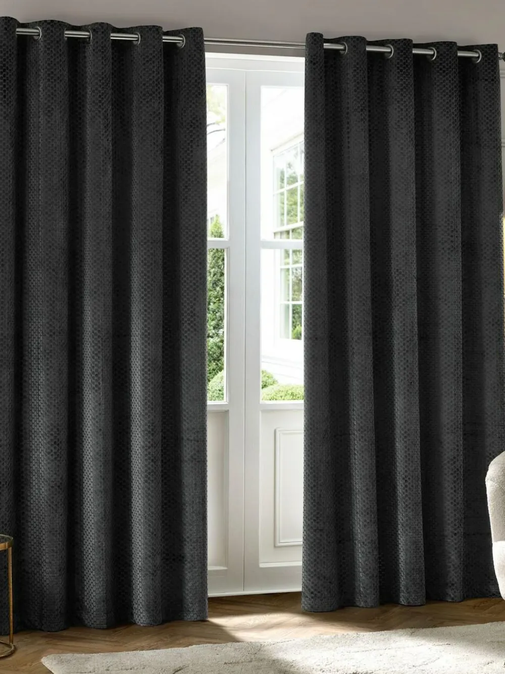 Paoletti Neptune Cut-Velvet Eyelet Curtains^ Curtains & Blinds