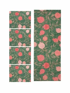 Paoletti Set of 4 Green Pomegranate Christmas Table Placemats & Large Table Runner^ Table Linen, Placemats & Coasters