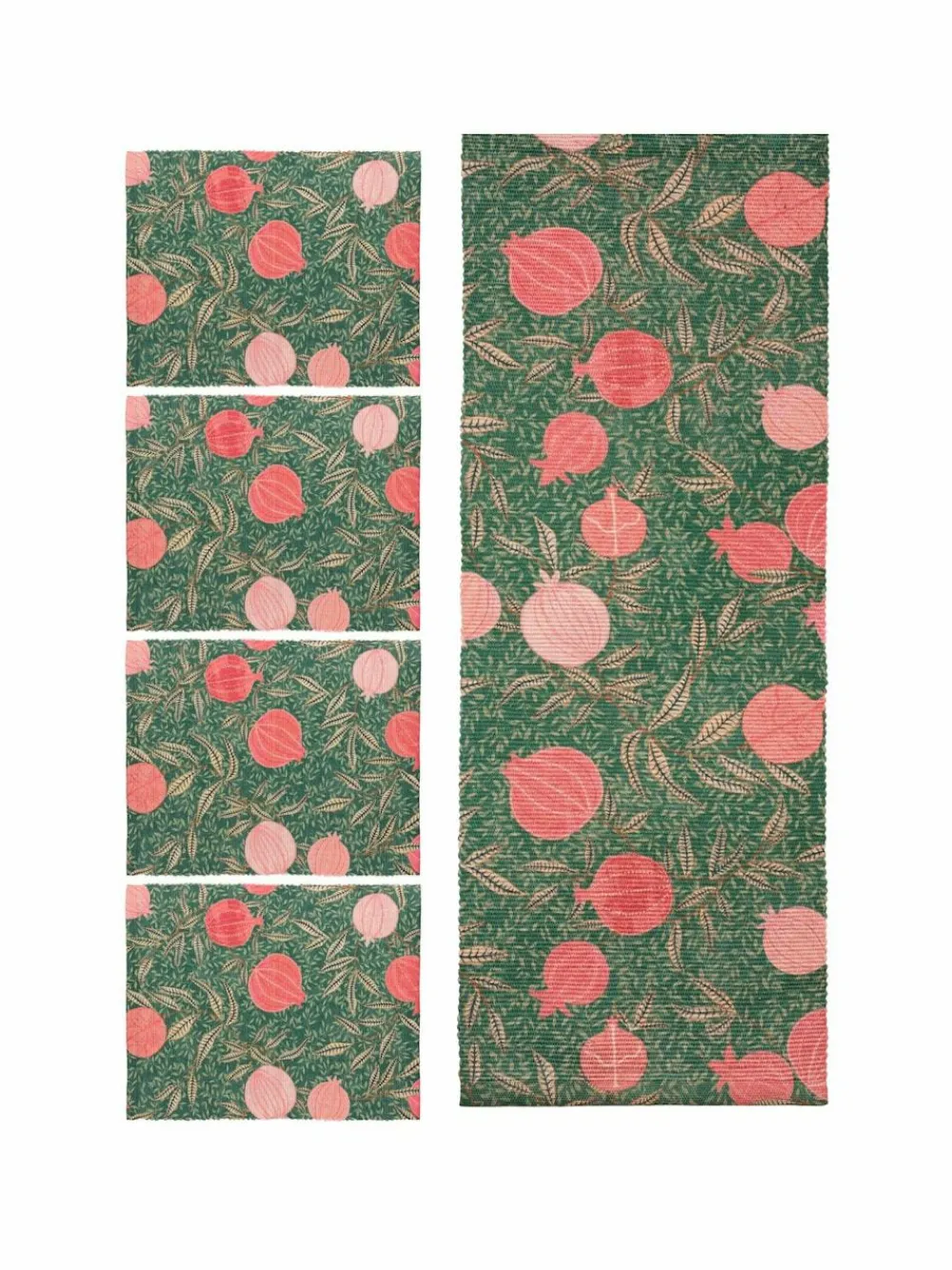 Paoletti Set of 4 Green Pomegranate Christmas Table Placemats & Large Table Runner^ Table Linen, Placemats & Coasters