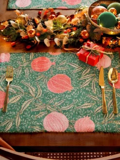 Outlet Paoletti Set of 4 Green Pomegranate Table Placemats