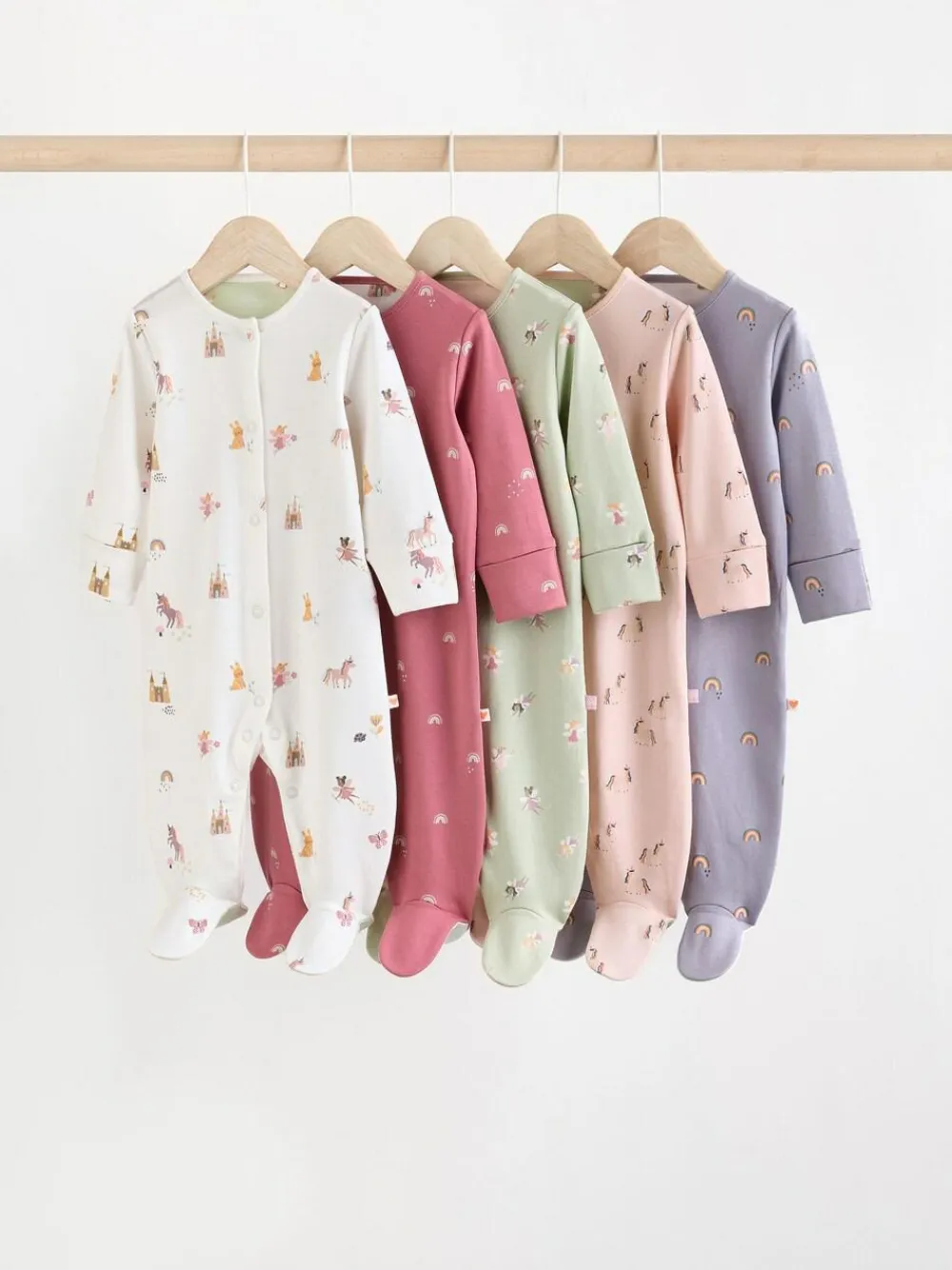 Next Pastel Character 5 Pack Baby Sleepsuits (0-2yrs)^ Nightwear