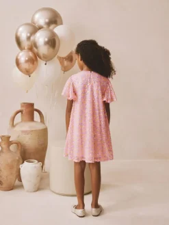Best Next Angel Sleeve Sequin Party Dress (3-16yrs) Pastel Pink